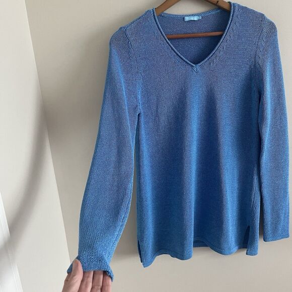 J McLaughlin Sweater Tunic S Open Knit Aqua Preppy Vacation Coastal Boathouse - Picture 8 of 10